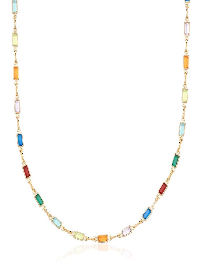 Barzel 18K Gold Plated Multi Stone Crystal Baguette Necklace for Women - Made In Brazil - Image 1
