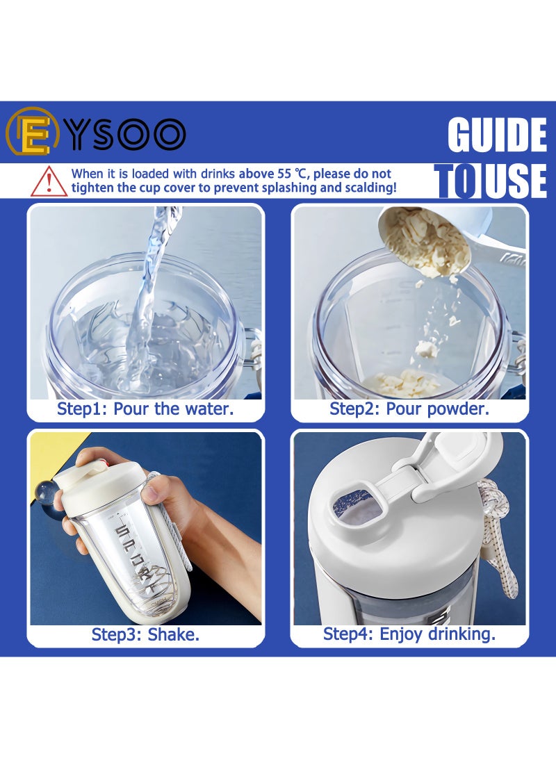  إيسو زجاجة رج البروتينزجاجة خلط البروتين EYSOO® - كوب خلط مشروب البروتين سعة 20 أونصة - زجاجة خلط لمزجات البروتين مقاومة للتسرب وخالية من مادة BPA - شاكر بروتين محمول مع كرة خلط لتمارين الجيم واللياقة (أبيض) - Image 3