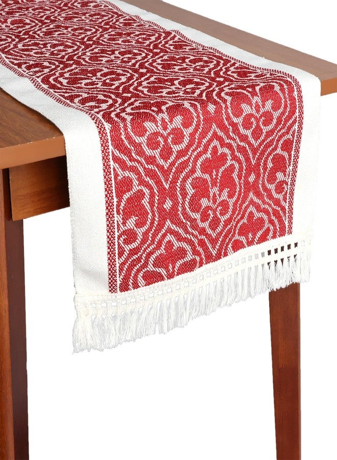 Auerllcy Boho Table Runner – Cotton Linen Blend, Jacquard Woven Design with Elegant Tassel Fringe for Dining Table, Holiday & Everyday Decor (Flower - Red, 71" × 14") - Image 2