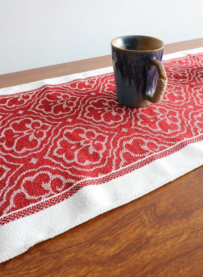 Auerllcy Boho Table Runner – Cotton Linen Blend, Jacquard Woven Design with Elegant Tassel Fringe for Dining Table, Holiday & Everyday Decor (Flower - Red, 71" × 14") - Image 3