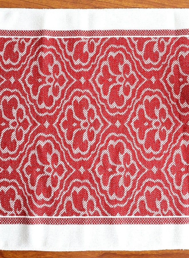 Auerllcy Boho Table Runner – Cotton Linen Blend, Jacquard Woven Design with Elegant Tassel Fringe for Dining Table, Holiday & Everyday Decor (Flower - Red, 71" × 14") - Image 4