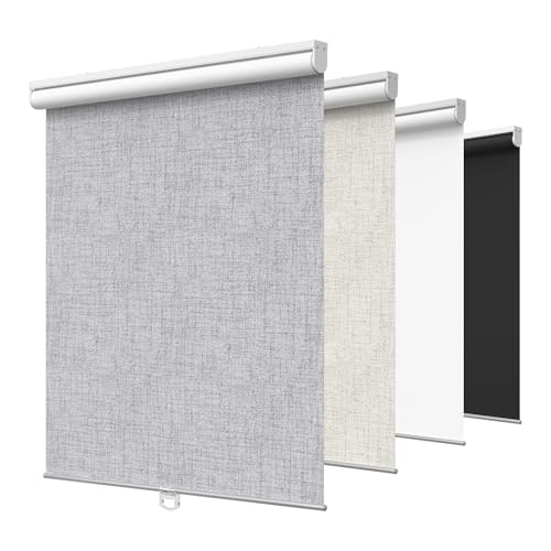 GENIMO 100 Blackout Roller Window Shades Window Blinds Cordless with Thermal Insulated UV Protection Fabric Mini French Door Blinds for Home Bedroom Office Grey 10 W X 72 H - Image 1