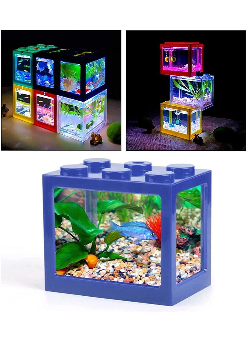 حوض أسماك صغير بمنفذ USB مزود بمصابيح LED للسلاحف الصغيرة والزواحف وأسماك البيتا وأسماك الجوبي والأسماك الصغيرة باللون الأزرق 16X10.5X14 سم - Image 1