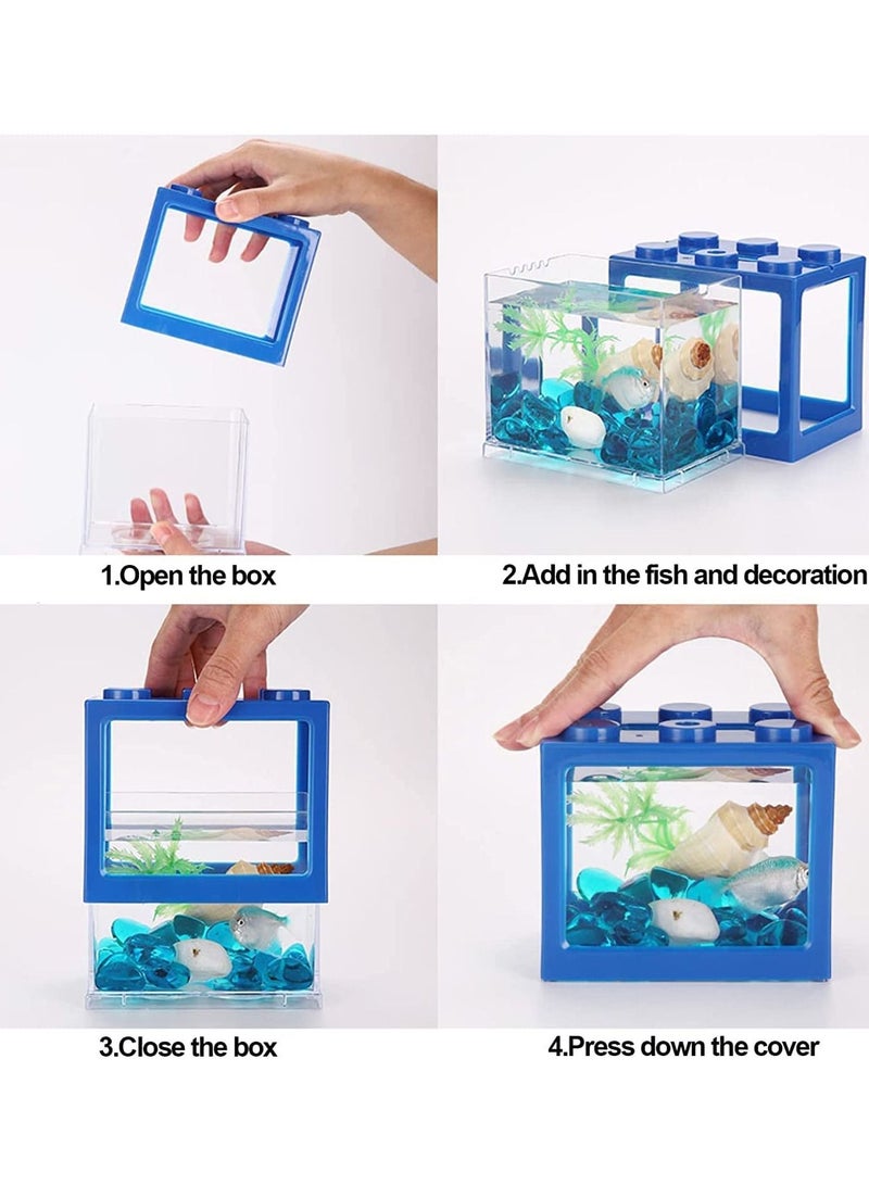 حوض أسماك صغير بمنفذ USB مزود بمصابيح LED للسلاحف الصغيرة والزواحف وأسماك البيتا وأسماك الجوبي والأسماك الصغيرة باللون الأزرق 16X10.5X14 سم - Image 3