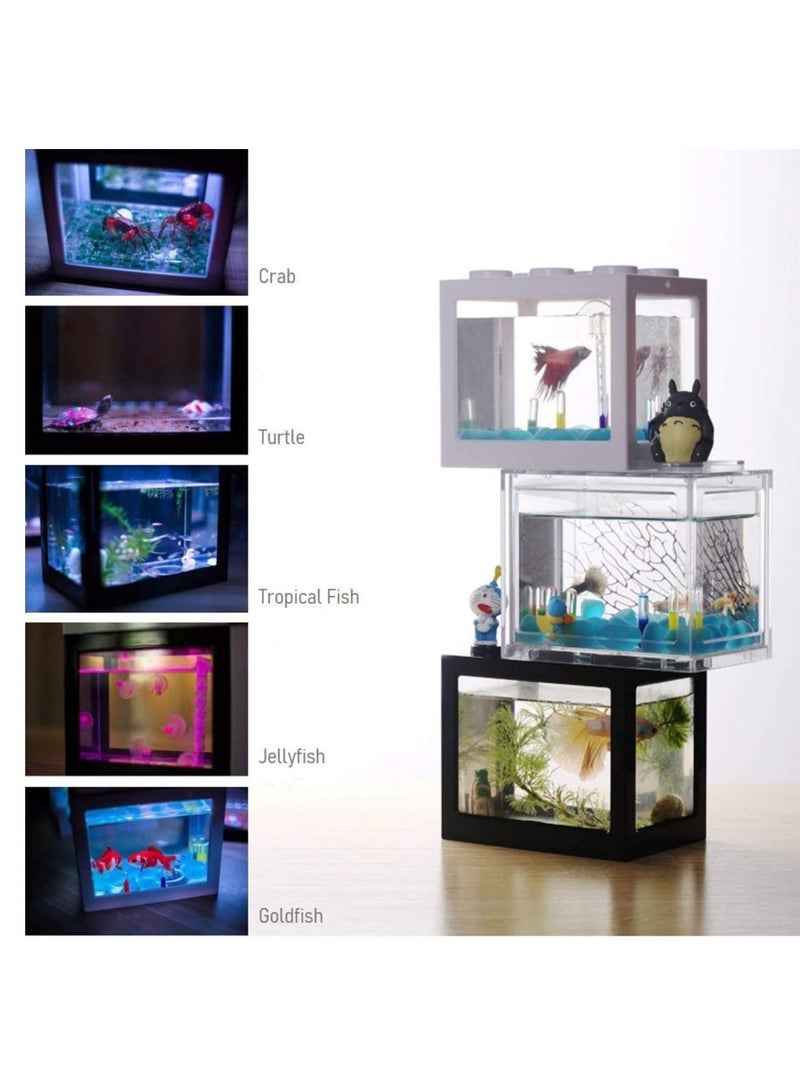 حوض أسماك صغير بمنفذ USB مزود بمصابيح LED للسلاحف الصغيرة والزواحف وأسماك البيتا وأسماك الجوبي والأسماك الصغيرة باللون الأزرق 16X10.5X14 سم - Image 4