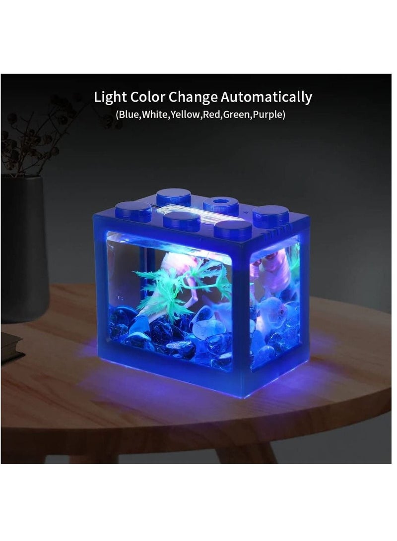 حوض أسماك صغير بمنفذ USB مزود بمصابيح LED للسلاحف الصغيرة والزواحف وأسماك البيتا وأسماك الجوبي والأسماك الصغيرة باللون الأزرق 16X10.5X14 سم - Image 2
