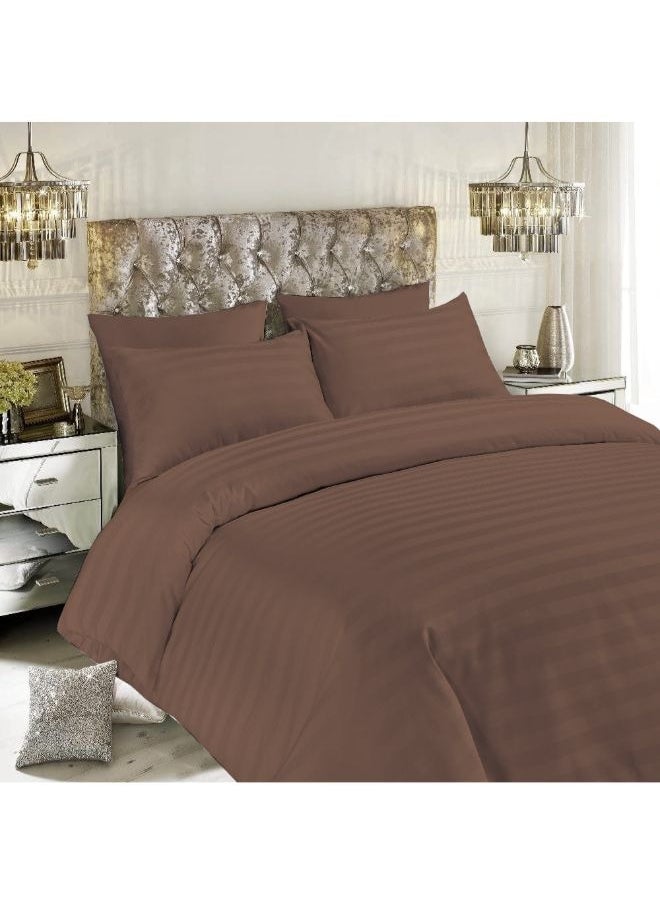 BYFT Tulip (Dark Brown) King Size Flat Sheet, Duvet cover and Pillow Covers with 1 cm Satin Stripe (Set of 6 Pcs) Premium Cotton, Soft and Luxurious Hotel Quality Bed linen-300 TC  - Image 1