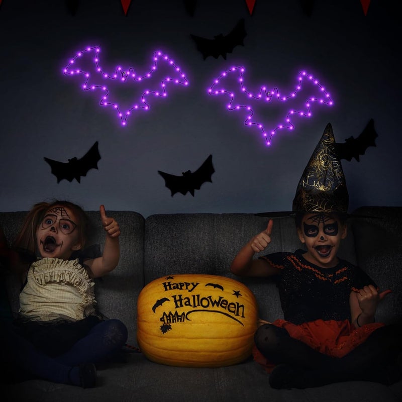 Stage Halloween Decorations, 2 Pack Bat Window Lights, 8 Modes Battery Operated Halloween Lights with Timer, Waterproof Window Silhouette Light for Indoor Window Door Yard Party Decor - Image 5
