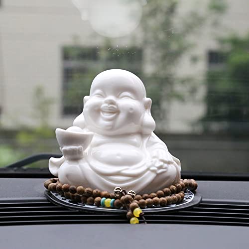 Houlu Small Laughing Buddha Statue for Good Luck, Ceramic White Lucky Happy Buddha Figurine for Home Decor, Office Decor, Garden Decor, Indoor/Outdoor - Image 3