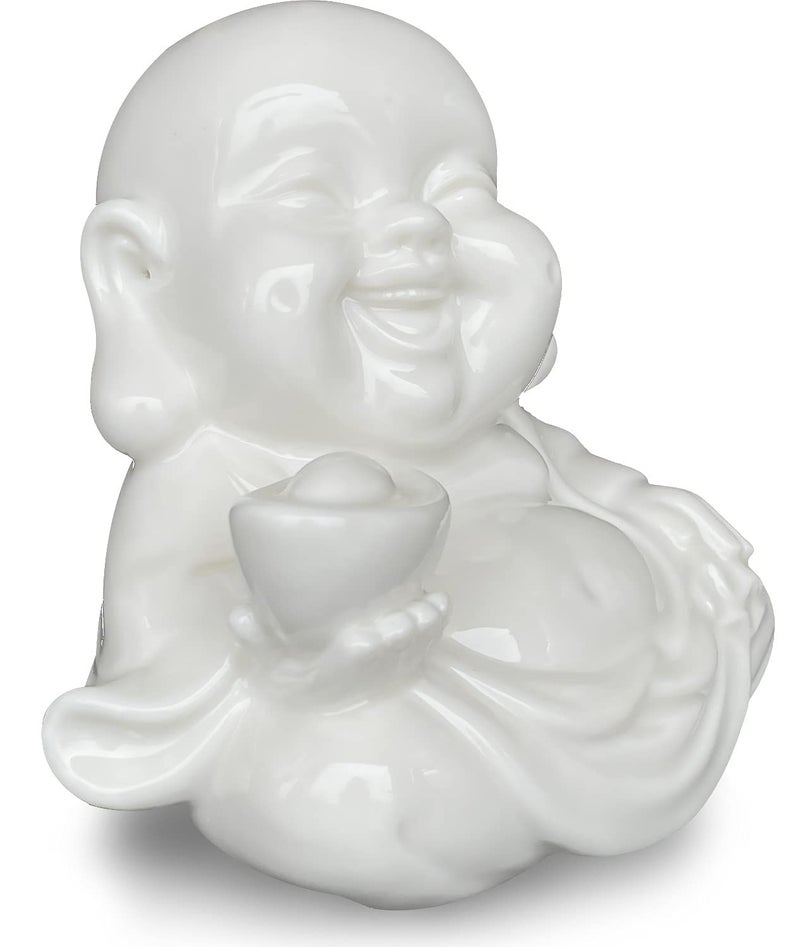Houlu Small Laughing Buddha Statue for Good Luck, Ceramic White Lucky Happy Buddha Figurine for Home Decor, Office Decor, Garden Decor, Indoor/Outdoor - Image 5