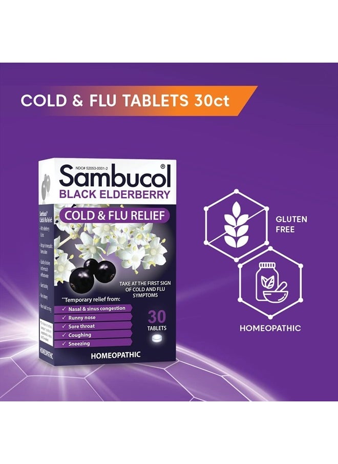 Sambucol Cold and Flu Relief Tablets - Homeopathic Cold Medicine, Nasal & Sinus Congestion Relief, Use for Runny Nose, Coughing, Cold Remedy for Adults - Black Elderberry, 30 Count, 2-Pack  - Image 3