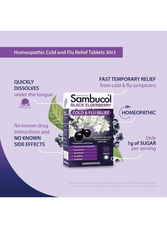 Sambucol Cold and Flu Relief Tablets - Homeopathic Cold Medicine, Nasal & Sinus Congestion Relief, Use for Runny Nose, Coughing, Cold Remedy for Adults - Black Elderberry, 30 Count, 2-Pack  - Image 4