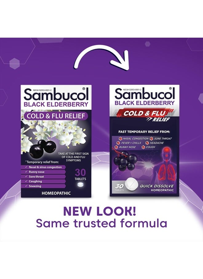 Sambucol Cold and Flu Relief Tablets - Homeopathic Cold Medicine, Nasal & Sinus Congestion Relief, Use for Runny Nose, Coughing, Cold Remedy for Adults - Black Elderberry, 30 Count, 2-Pack  - Image 2
