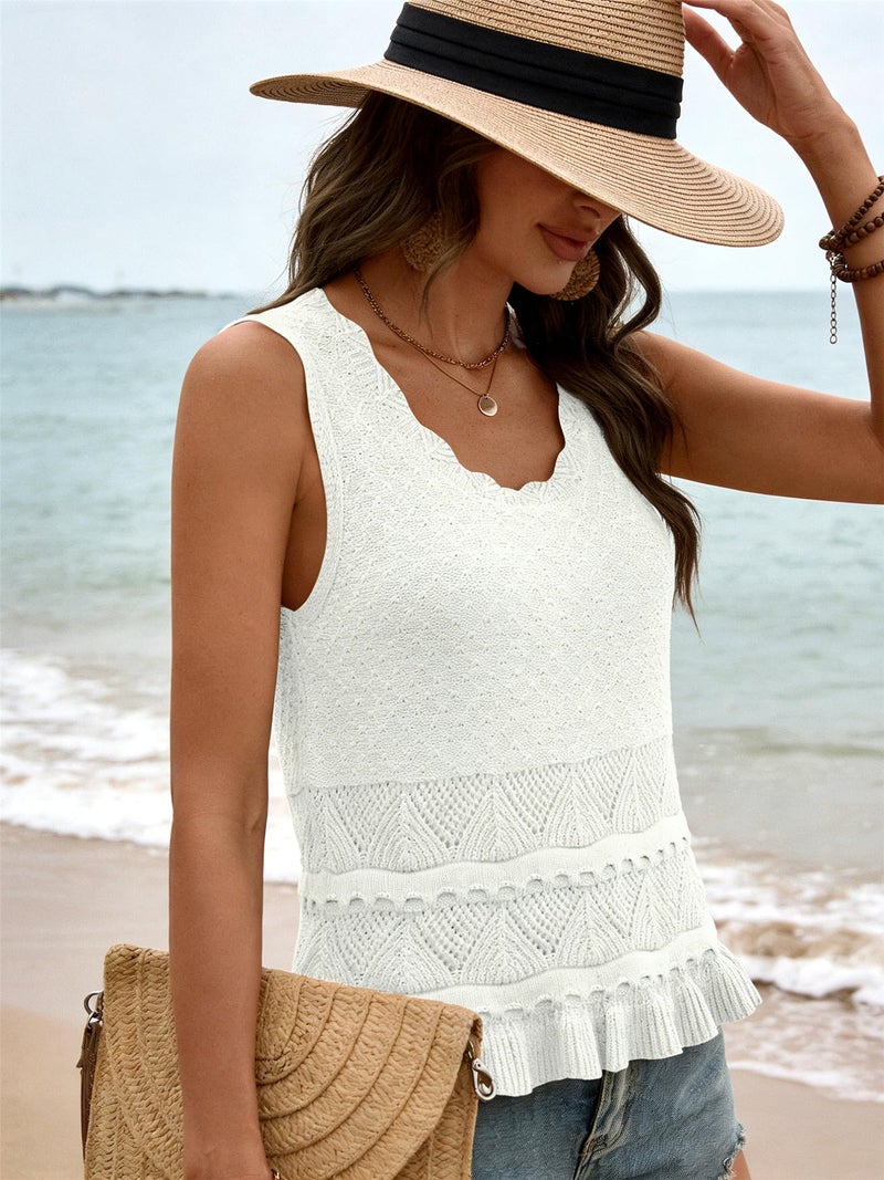 LOMON Crochet Tops Cute Sweater Vest Summer Knit Boho Cotton Beach Cover Ups Resort Wear Country Concert Outfits Vacation (White,M) - Image 3