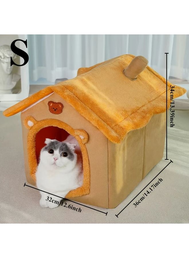 Small Cozy Cat Cottage Bed Soft Warm Washable Pet House For Cats And Small Dogs - Image 1