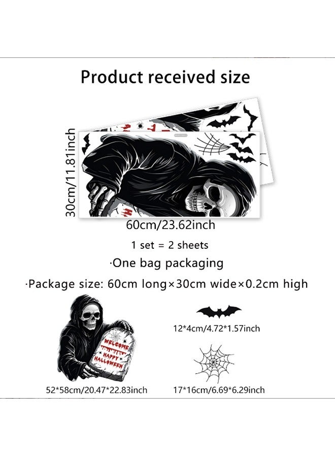 JCB CHIC Scary Halloween Stickers, Black Skull Ghost and Bats and cobwebs for Window Wall Door and Background Decor, Large Horror Window Clings for Halloween Decoration Haunted House Prop - Image 2