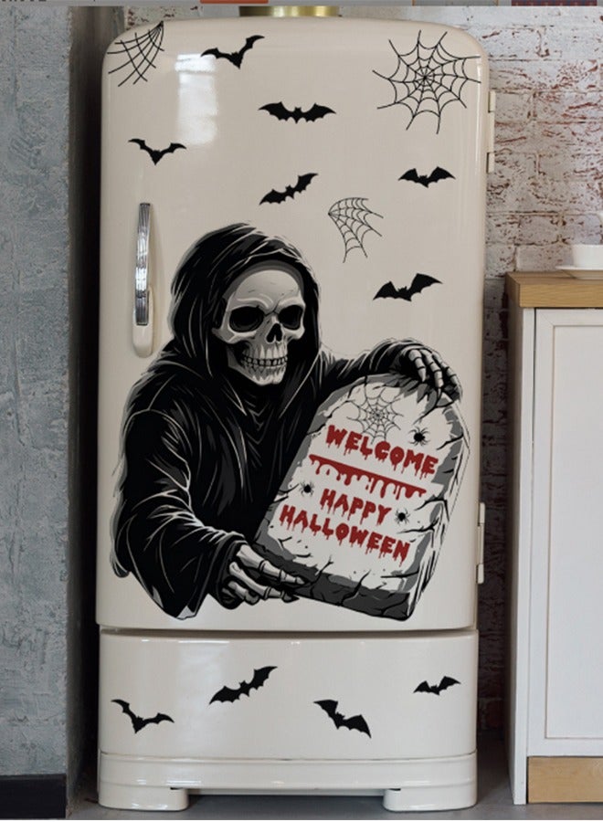 JCB CHIC Scary Halloween Stickers, Black Skull Ghost and Bats and cobwebs for Window Wall Door and Background Decor, Large Horror Window Clings for Halloween Decoration Haunted House Prop - Image 1