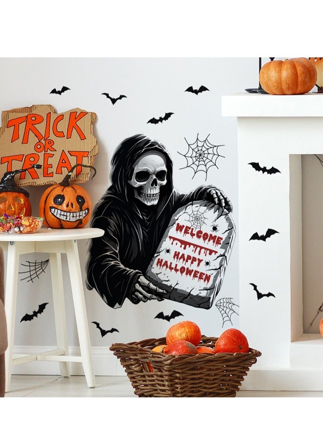 JCB CHIC Scary Halloween Stickers, Black Skull Ghost and Bats and cobwebs for Window Wall Door and Background Decor, Large Horror Window Clings for Halloween Decoration Haunted House Prop - Image 4