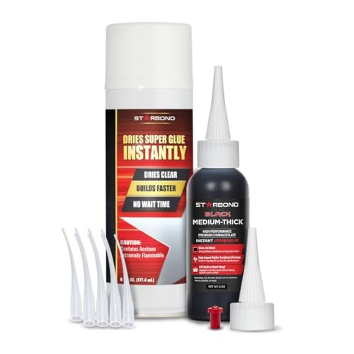 STARBOND 2 oz Black Medium-Thick Premium CA Glue, 6 oz Aerosol Accelerator Bundle, Cyanoacrylate Adhesive Super Glues, for Woodworking, Wood Knots and Voids, Woodturning, Guitar, Hobby - Image 1