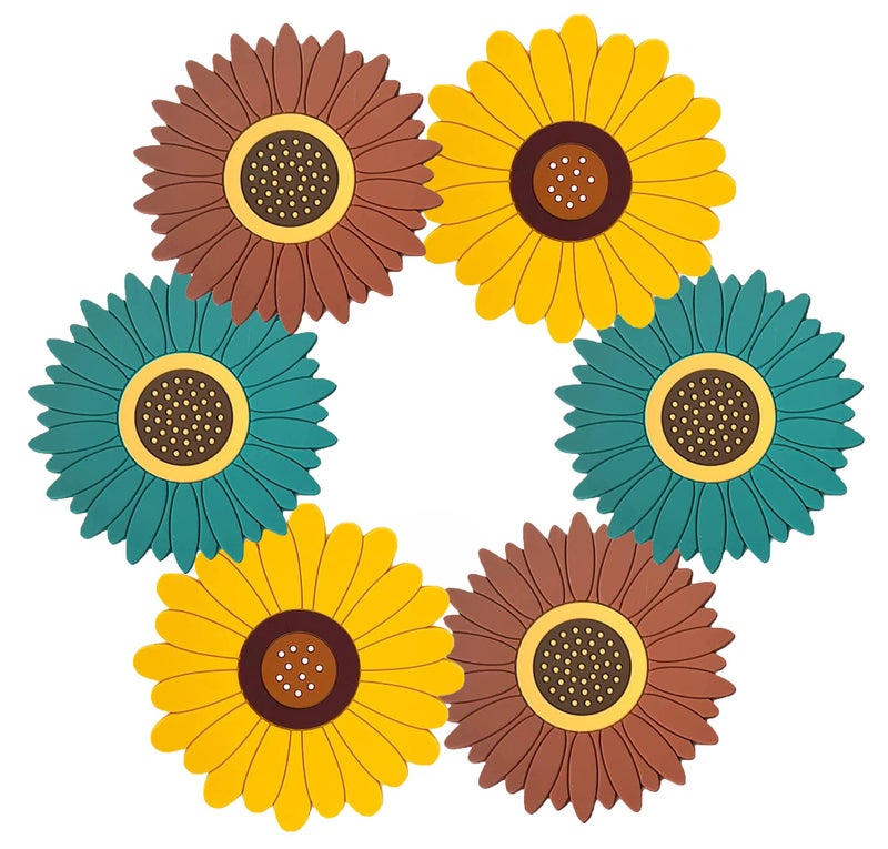 Besillia Besillia Silicone Mat for Hot & Cold Pot - Cute Sunflower Shaped Table mat - Waterproof & Heat Resistant up Too 300 °F - Protects Your Table & Furniture from Damage (Big, Pack of 6, Multi)  - Image 1