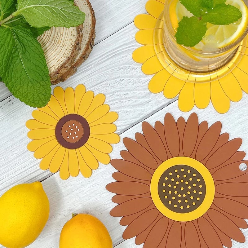 Besillia Besillia Silicone Mat for Hot & Cold Pot - Cute Sunflower Shaped Table mat - Waterproof & Heat Resistant up Too 300 °F - Protects Your Table & Furniture from Damage (Big, Pack of 6, Multi)  - Image 4