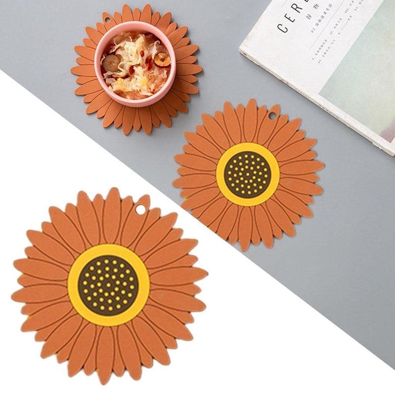 Besillia Besillia Silicone Mat for Hot & Cold Pot - Cute Sunflower Shaped Table mat - Waterproof & Heat Resistant up Too 300 °F - Protects Your Table & Furniture from Damage (Big, Pack of 6, Multi)  - Image 3