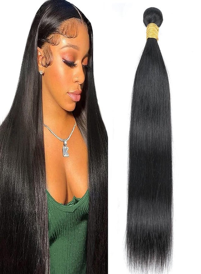 AUTTO Human Hair Bundles Brazilian Straight Human Hair One Bundle 24inch 100% Unprocessed Virgin Human Hair Straight Weave Bundle RawBundle Deals Natural Black for woman - Image 1