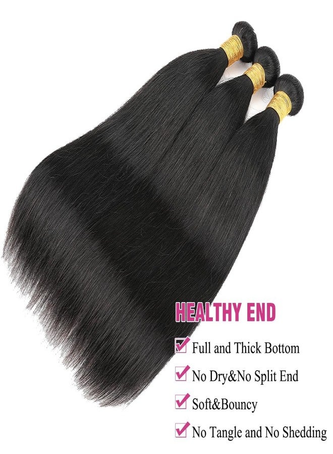 AUTTO Human Hair Bundles Brazilian Straight Human Hair One Bundle 24inch 100% Unprocessed Virgin Human Hair Straight Weave Bundle RawBundle Deals Natural Black for woman - Image 2