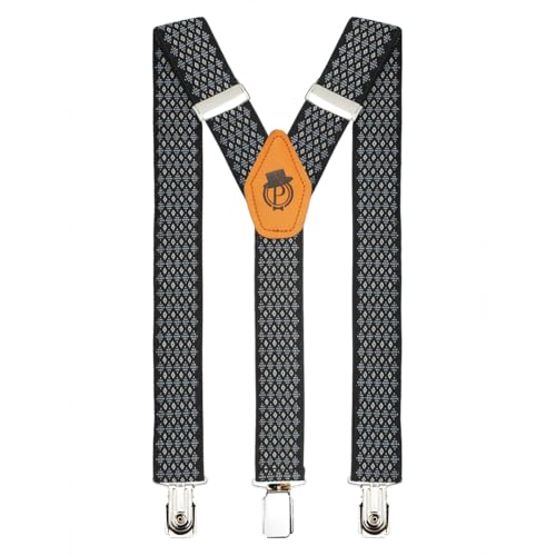 Peluche Cut Black Coloured 3.5cm Strap Width Elastic Suspenders for Men - Image 1