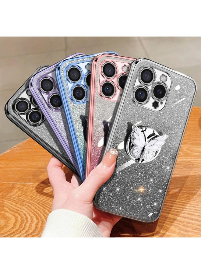 اس-توب جراب لهاتف iPhone 16 Pro Max مطلي بطبقة لامعة متدرجة اللون من مادة TPU مع حامل على شكل فراشة - Image 2