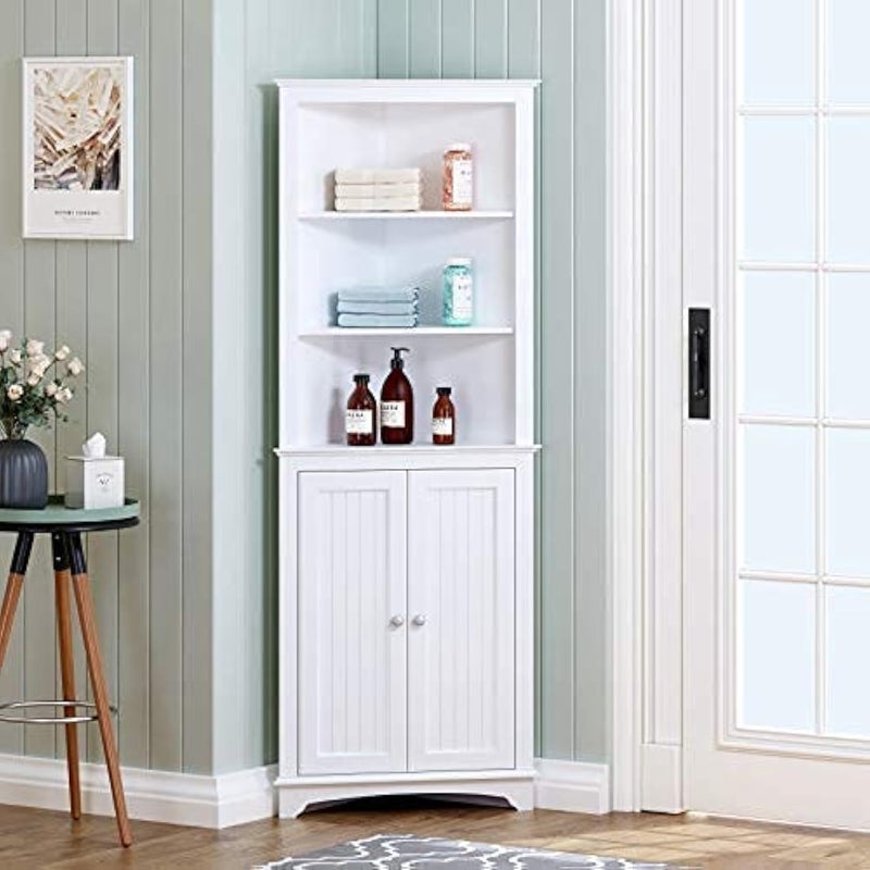 Spirich Spirich Tall Corner Cabinet with Doors and Shelves Freestanding Corner Storage Cabinet for Bathroom Kitchen Living Room White 