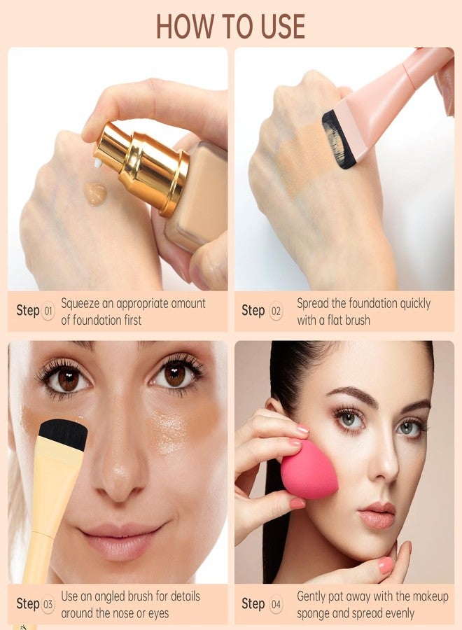START MAKERS 2Pcs Ultra Thin Foundation Brushes, Flat Top & Angled Head Liquid Cream Foundation Makeup Brush Face Mask Brushes Tools, Pink & Yellow - Image 3