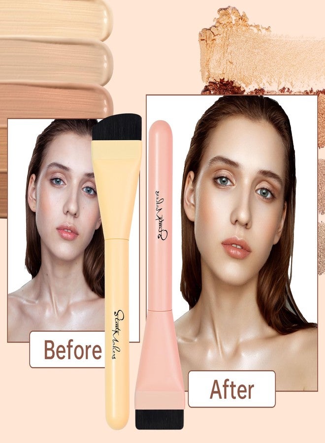 START MAKERS 2Pcs Ultra Thin Foundation Brushes, Flat Top & Angled Head Liquid Cream Foundation Makeup Brush Face Mask Brushes Tools, Pink & Yellow - Image 5