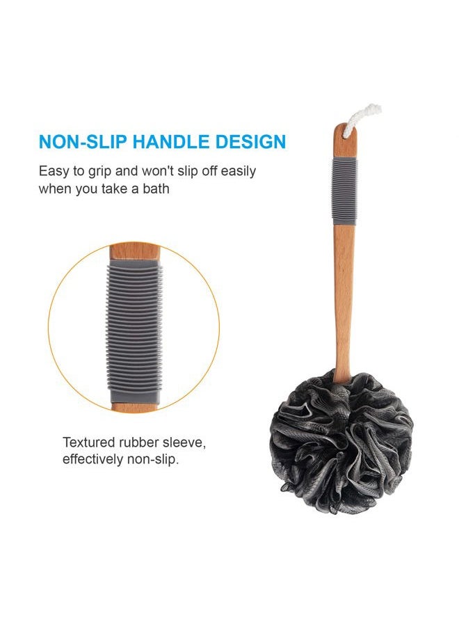 AmazerBath - Shower Sponge Loofah Back Scrubber, PE Soft Mesh Loofah Body Scrubber with Long Wooden Handle, Bath Sponge for Men Women (Black) - Image 1