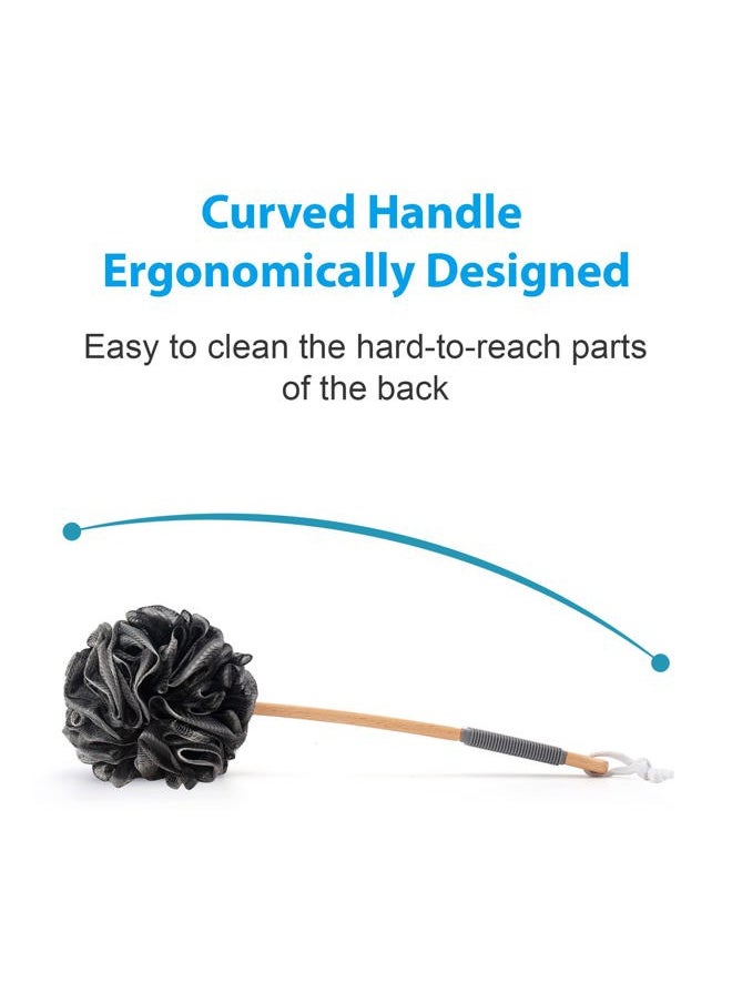 AmazerBath - Shower Sponge Loofah Back Scrubber, PE Soft Mesh Loofah Body Scrubber with Long Wooden Handle, Bath Sponge for Men Women (Black) - Image 1