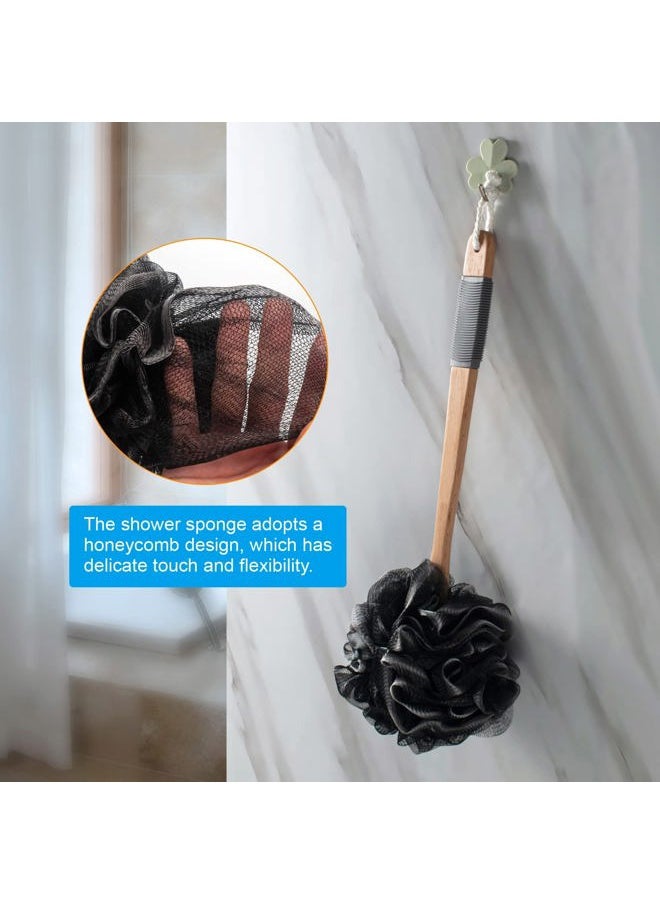 AmazerBath - Shower Sponge Loofah Back Scrubber, PE Soft Mesh Loofah Body Scrubber with Long Wooden Handle, Bath Sponge for Men Women (Black) - Image 1