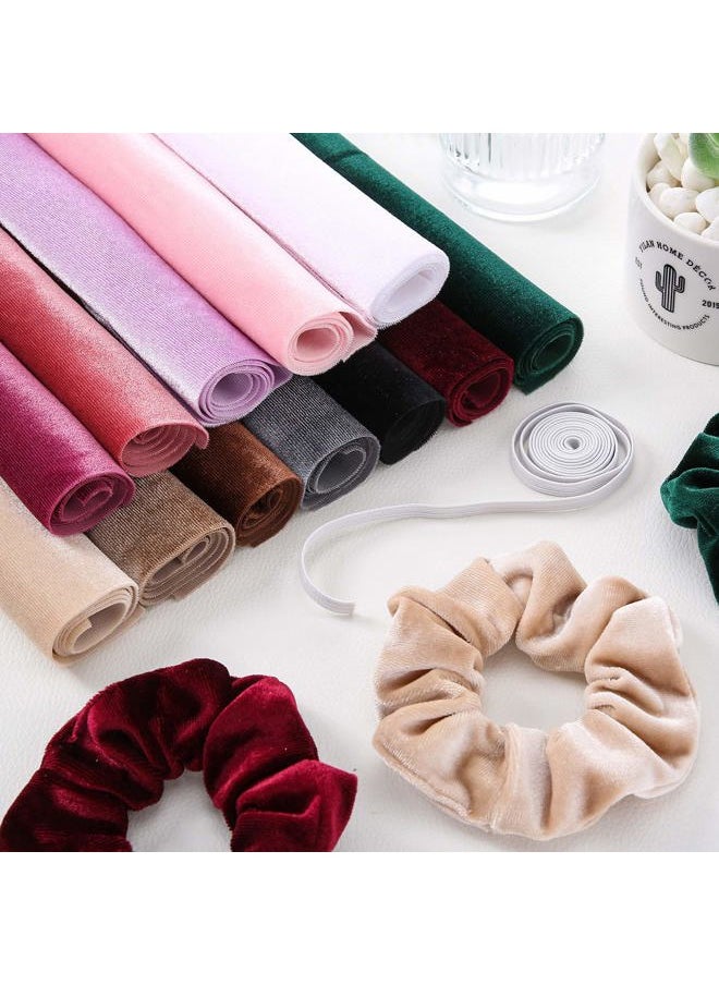 Chuangdi 12 Pieces Velvet Fabric 12 Colors Velvet Hair Scrunchies Making Kit with 1 m Elastic Bands Tie Ropes for Women DIY Hair Supplies  - Image 3