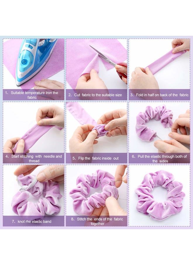 Chuangdi 12 Pieces Velvet Fabric 12 Colors Velvet Hair Scrunchies Making Kit with 1 m Elastic Bands Tie Ropes for Women DIY Hair Supplies  - Image 4
