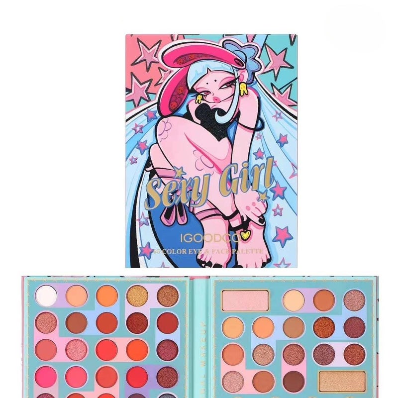 ADOERE Professional 65 Colors Girl Eyeshadow Eye Face Makeup Palette with Makeup Brush 78 g 3 Shades Highlighter Blusher matte shimmer glitter shades Multicolor - Image 1