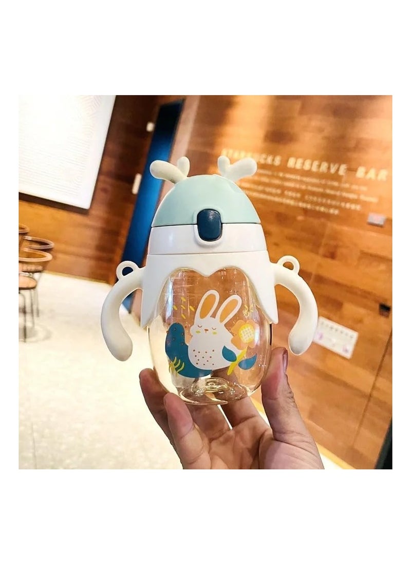 VIO Leakproof Baby Water Bottle with Soft Straw Spill proof Sippy Cup with Weighted Straw Colorful Toddler Drinking Cup with Handle and Strap for Boys Girls Preschoolers Kids Green White  - Image 1