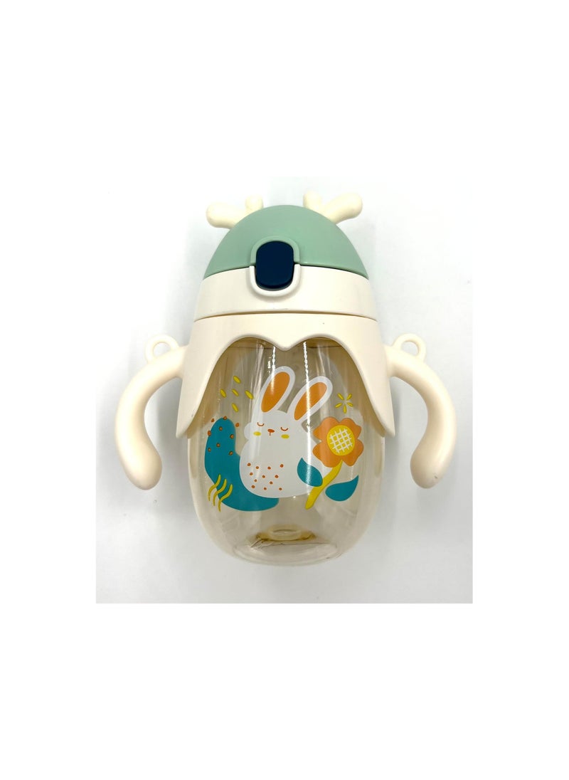 VIO Leakproof Baby Water Bottle with Soft Straw Spill proof Sippy Cup with Weighted Straw Colorful Toddler Drinking Cup with Handle and Strap for Boys Girls Preschoolers Kids Green White  - Image 5