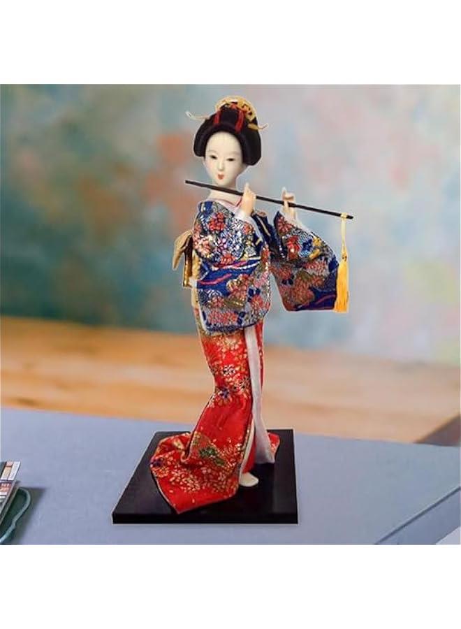 12 Japanese Geisha Lady Statuette Ornament Collectible Traditional Kimono Dolls Ethnic Japanese Geisha Dolls for Home Table, Blue and Red - Image 3