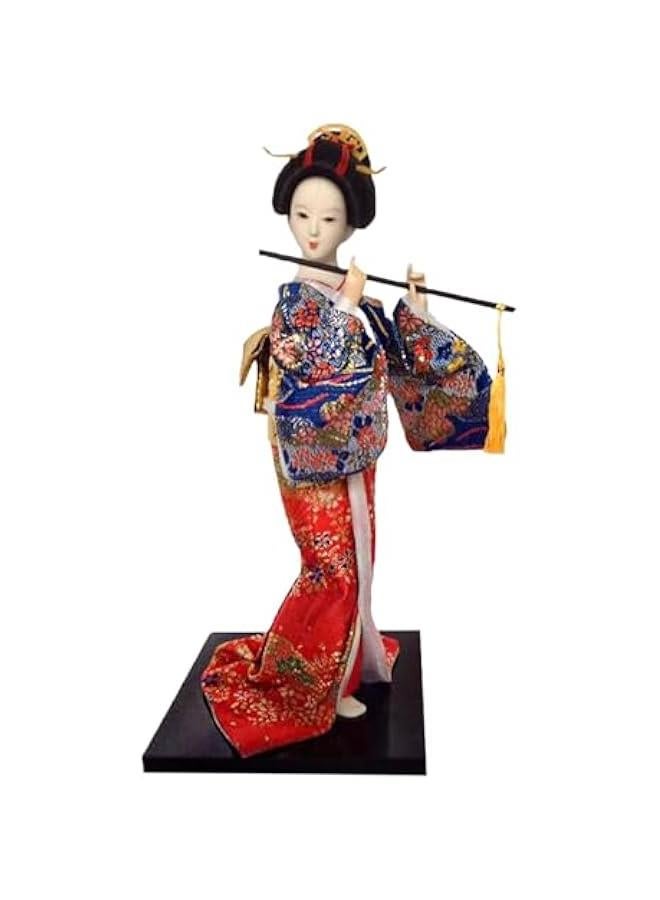 12 Japanese Geisha Lady Statuette Ornament Collectible Traditional Kimono Dolls Ethnic Japanese Geisha Dolls for Home Table, Blue and Red - Image 1