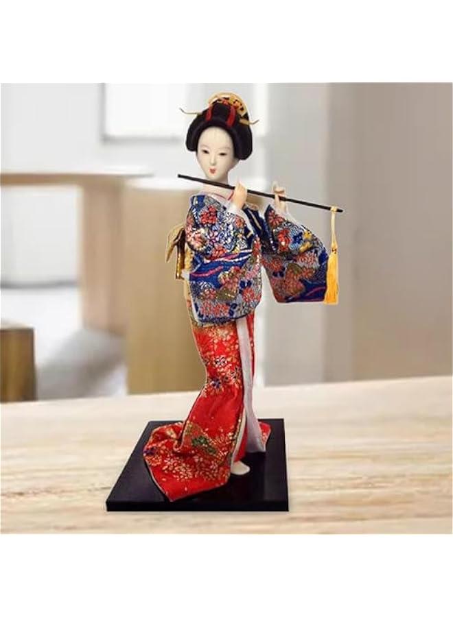 12 Japanese Geisha Lady Statuette Ornament Collectible Traditional Kimono Dolls Ethnic Japanese Geisha Dolls for Home Table, Blue and Red - Image 2
