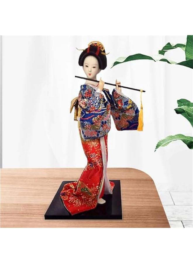 12 Japanese Geisha Lady Statuette Ornament Collectible Traditional Kimono Dolls Ethnic Japanese Geisha Dolls for Home Table, Blue and Red - Image 4