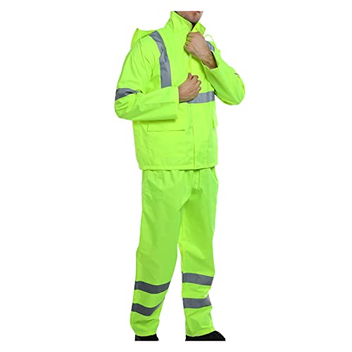 FONIRRA Hi Vis Safety Rainsuit for Men Waterproof Yellow Reflective Class 3 Rain Jacket Gear Pants(L/XL) - Image 2