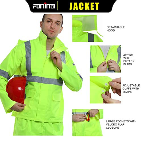 FONIRRA Hi Vis Safety Rainsuit for Men Waterproof Yellow Reflective Class 3 Rain Jacket Gear Pants(L/XL) - Image 3