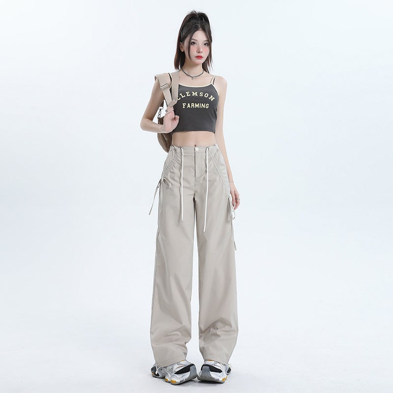Cracker Khaki Design Sensibility Bowcargo Pants Womens Straight-Leg Loose-Fit High-Waisted Slimming Casual Trousers Summer 2024 Pink Lengthened  - Image 5