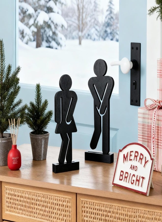 Litivy Set of 3 Farmhouse Bathroom Decor Signs Rustic Wooden Restroom Decorative Signs with A Potted Artificial Plant - Image 4