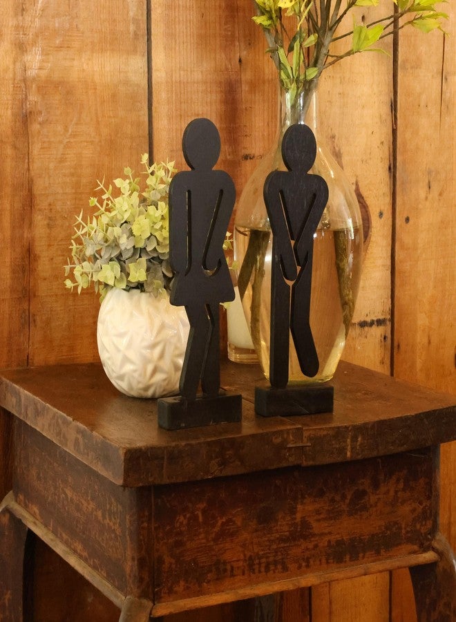 Litivy Set of 3 Farmhouse Bathroom Decor Signs Rustic Wooden Restroom Decorative Signs with A Potted Artificial Plant - Image 3